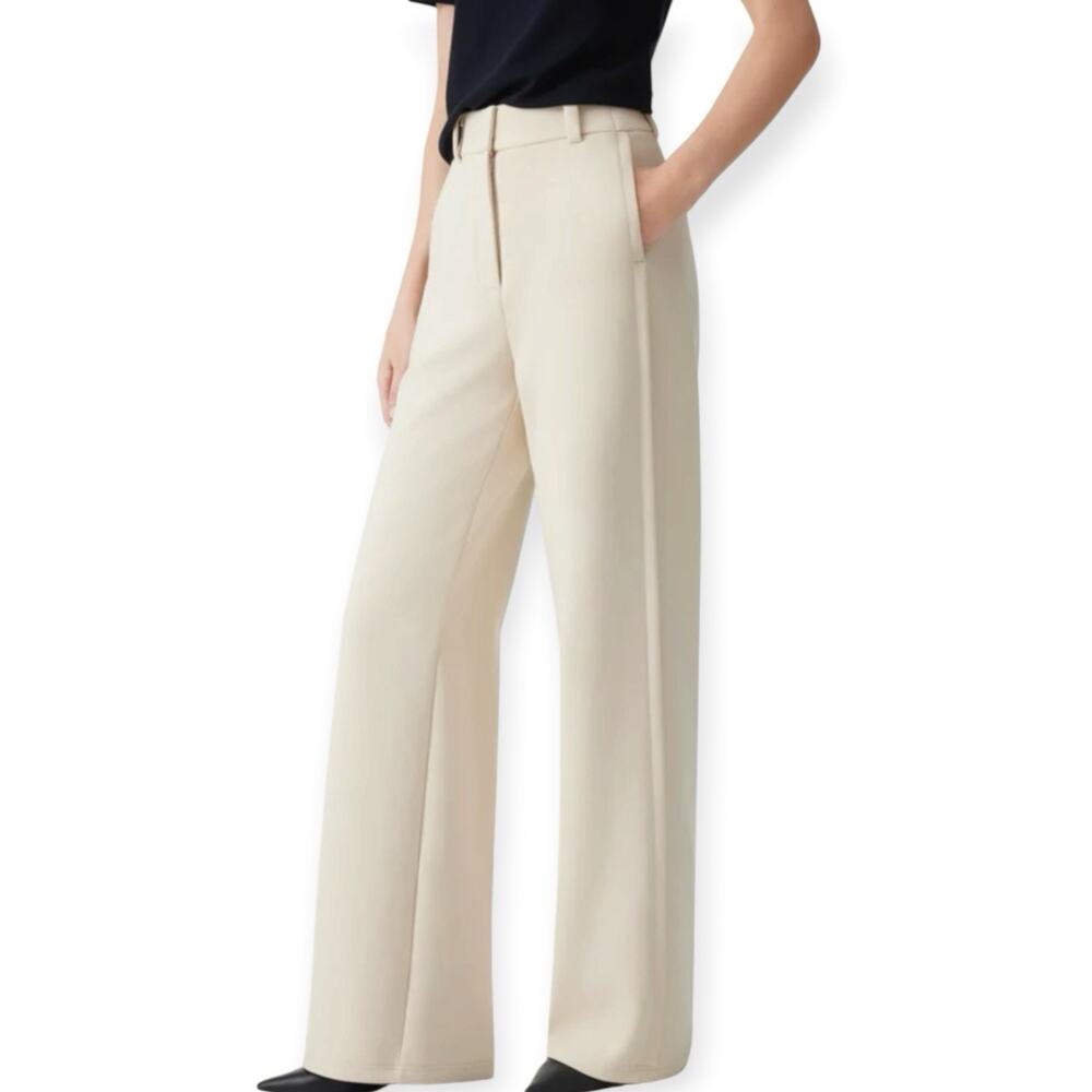 NWT OGL Stretchy Mid Rise Wide Leg Trousers Morning Mist Beige Size 2XL